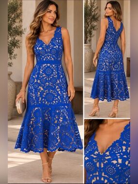 White Tie by Shani Cobalt Blue Cutout Sleeveless Midi Dress Size 12 NWT